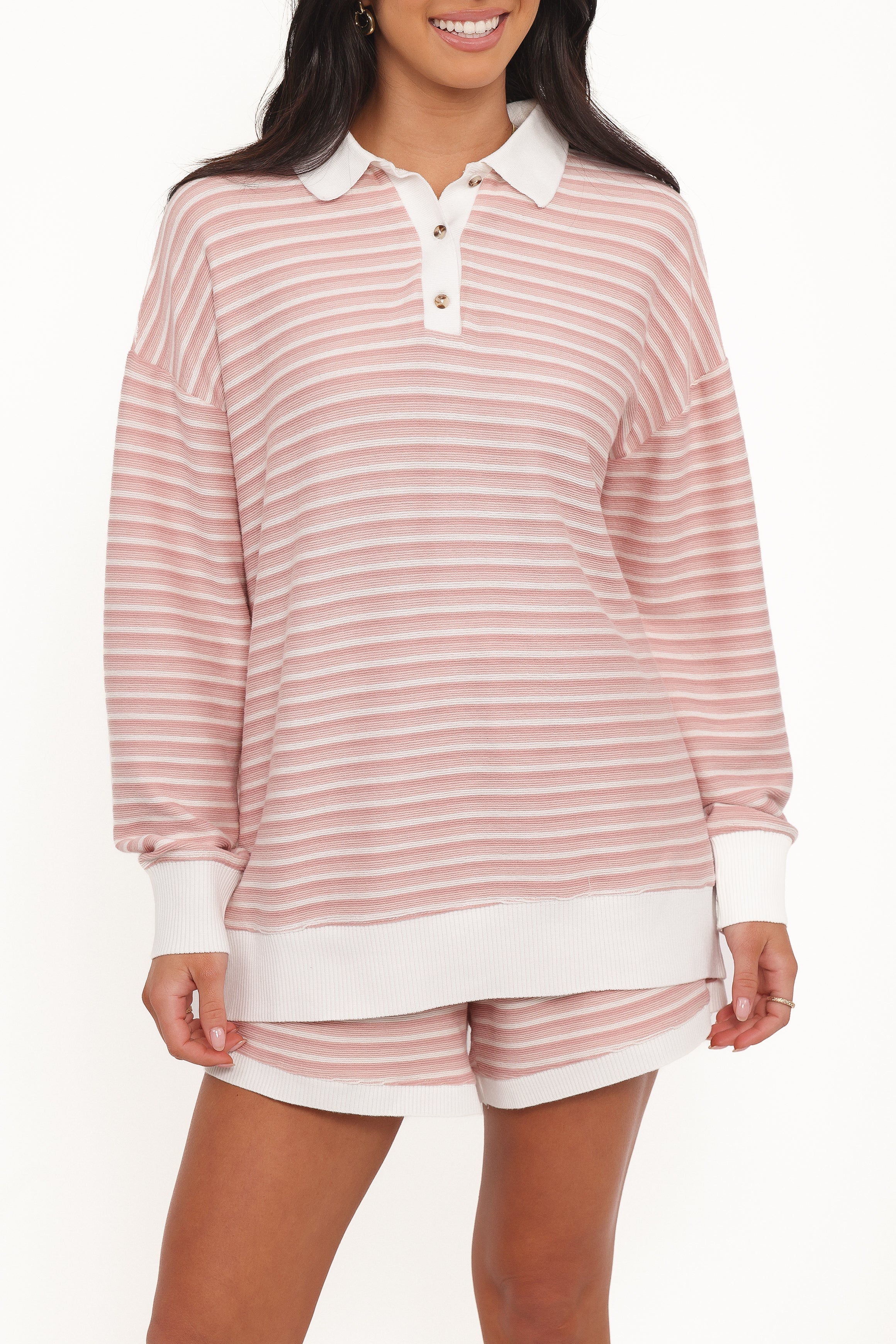 Dealia Knit Short Set Pink Stripe