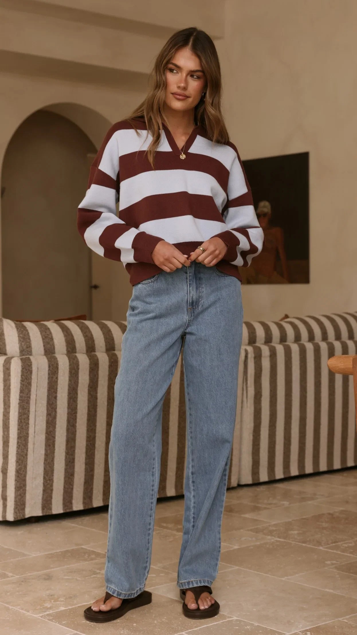 Kodi Sweater Blue Brown Stripe