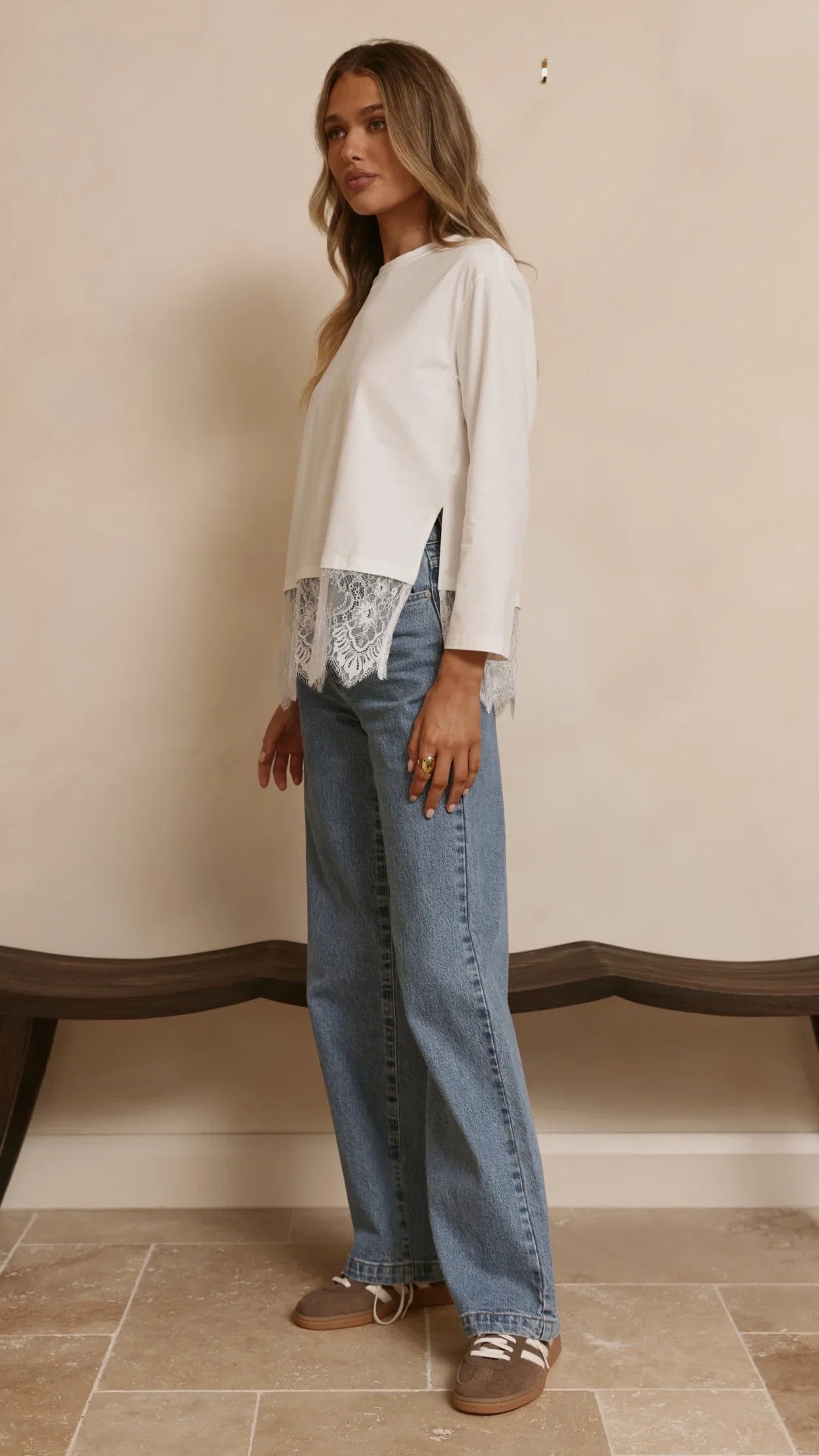 Alina Lace Trim Top White