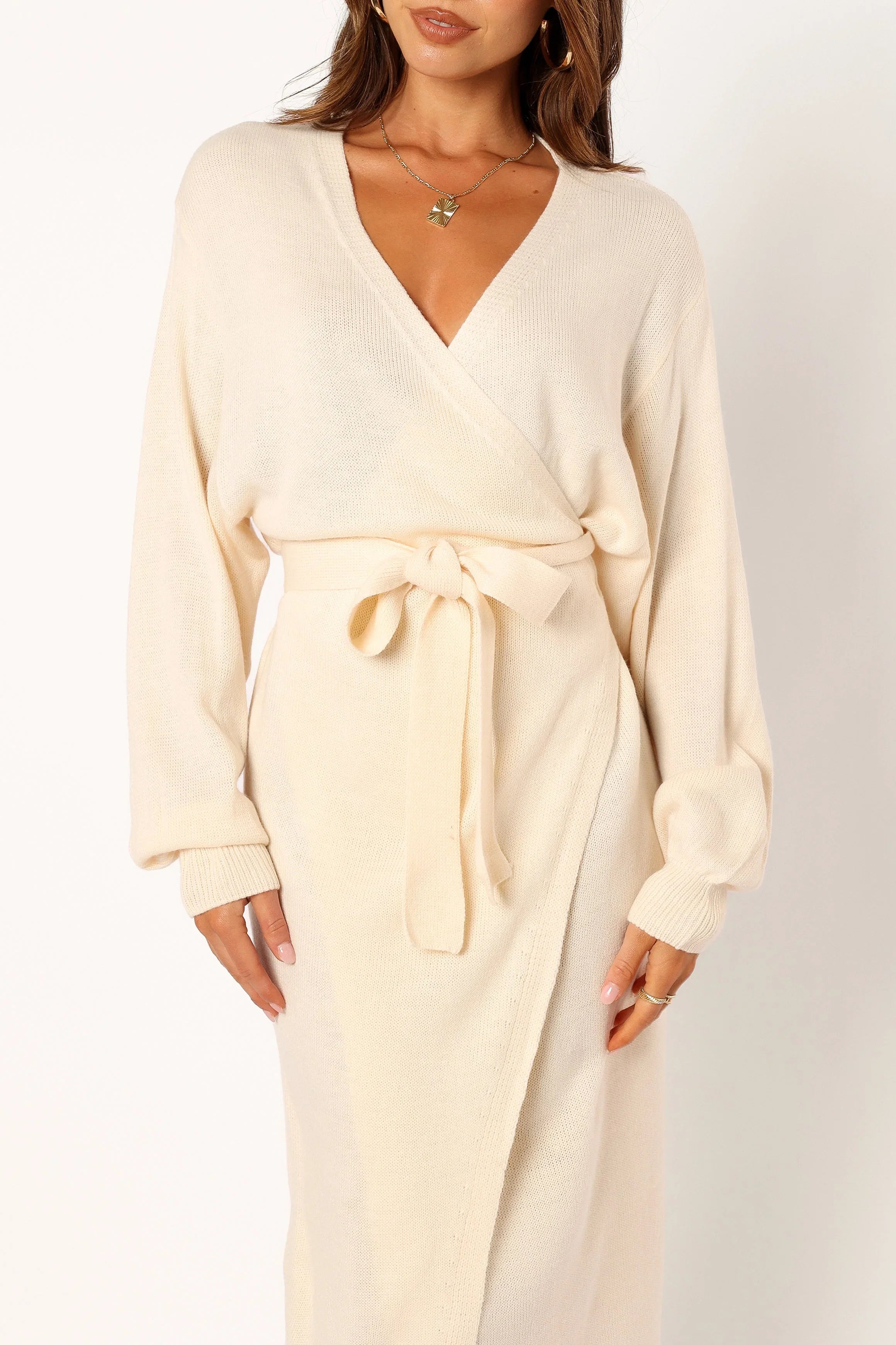 Nova Wrap Knit Midi Dress Taupe