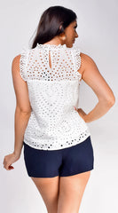 Senna Sleeveless Eyelet Lace Top White