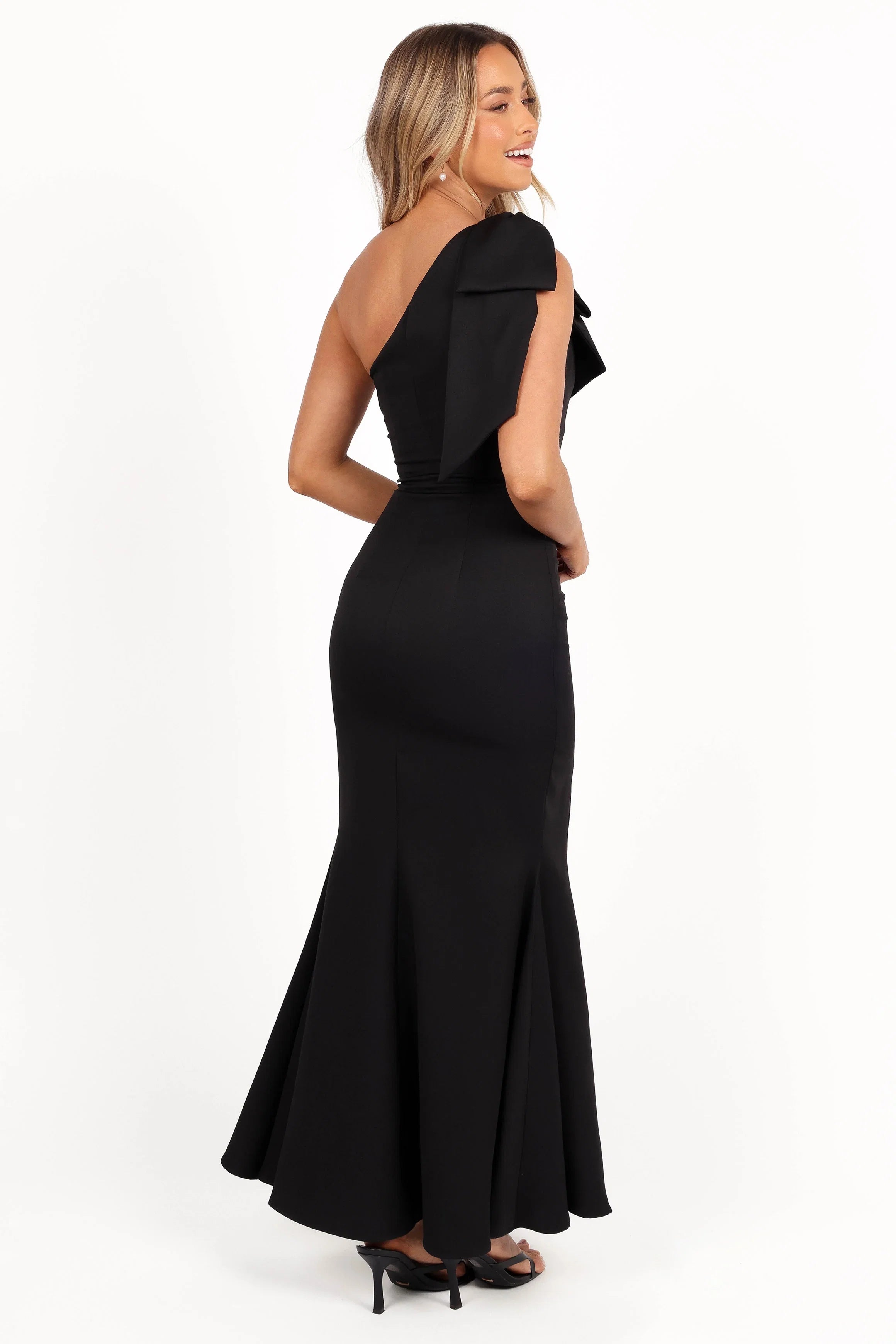 Charmed One Shoulder Midi Dress Black