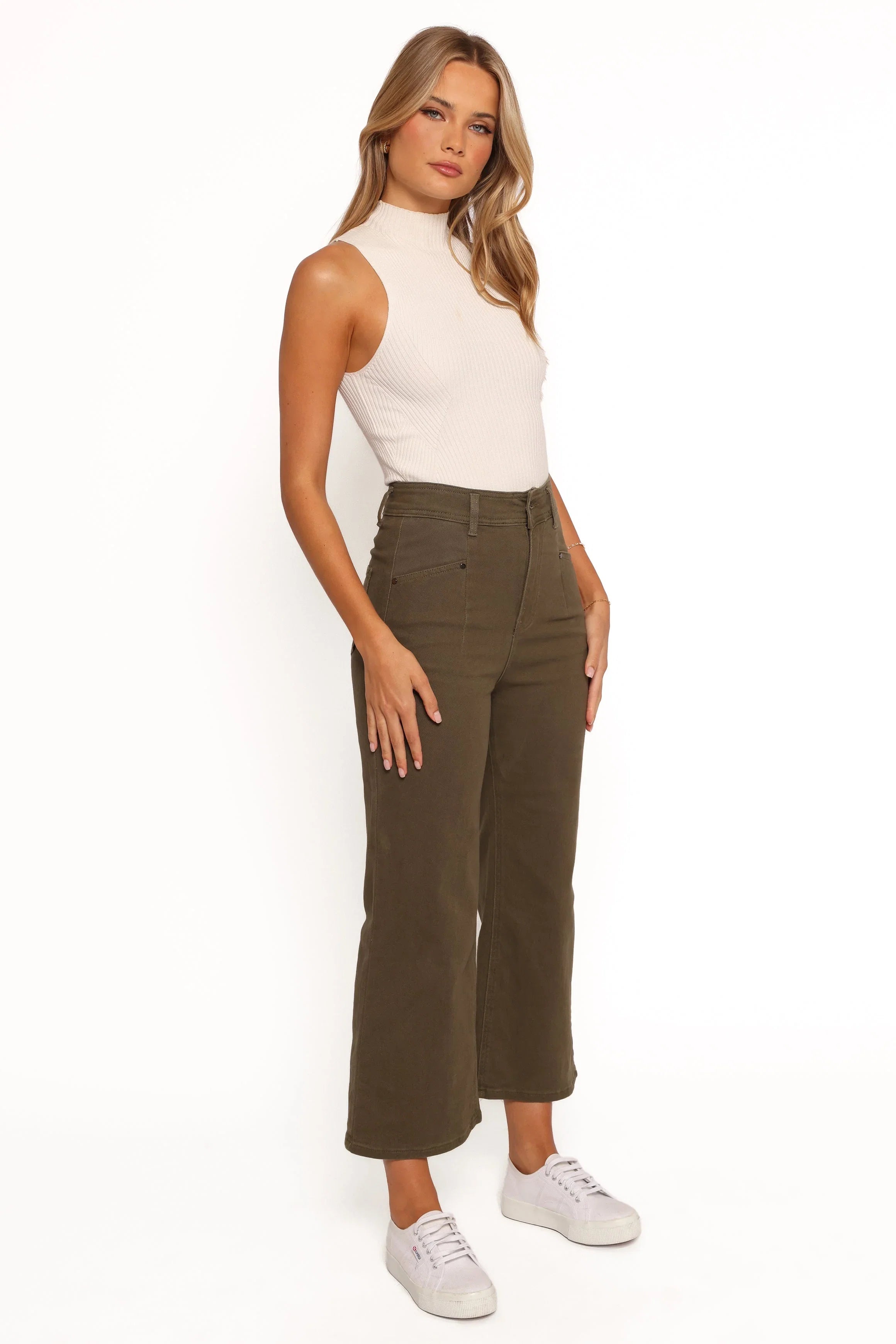 Georgette High Waisted Straight Leg Pants Olive