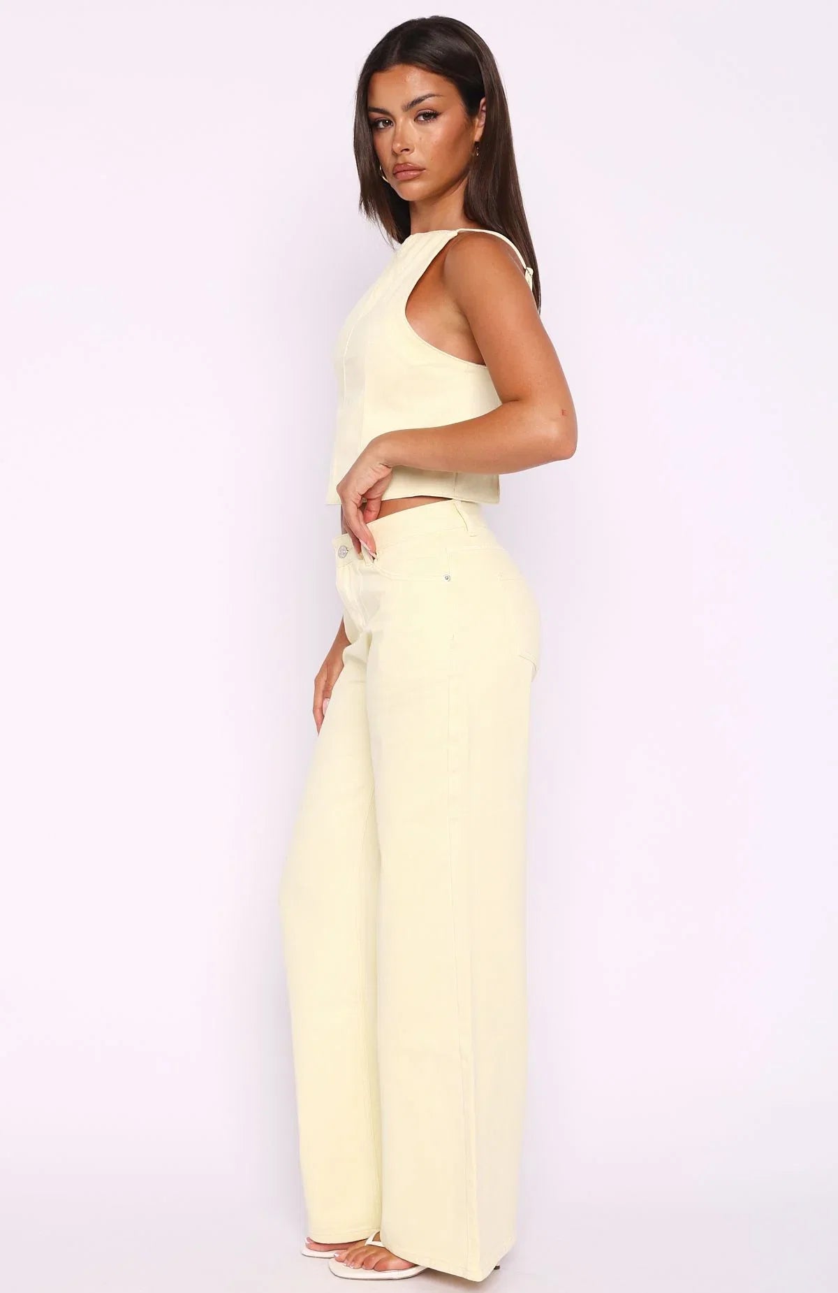 Kalaya Mid Rise Wide Leg Jeans Lemon Wash