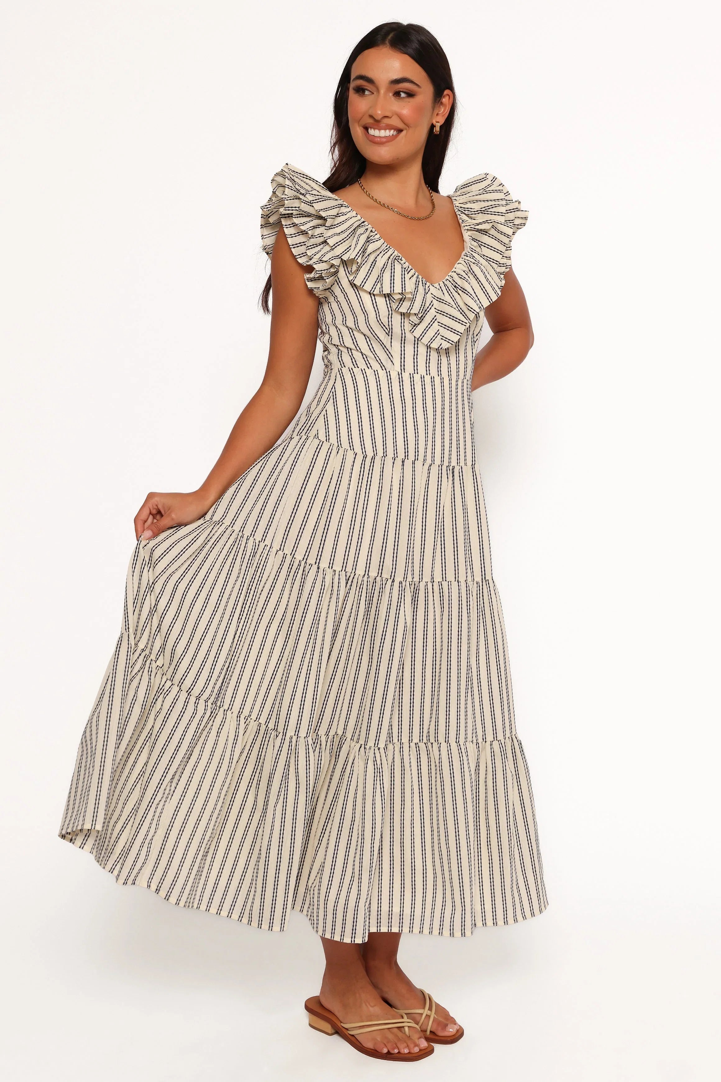 Bobbie Midi Dress Neutral Stripe