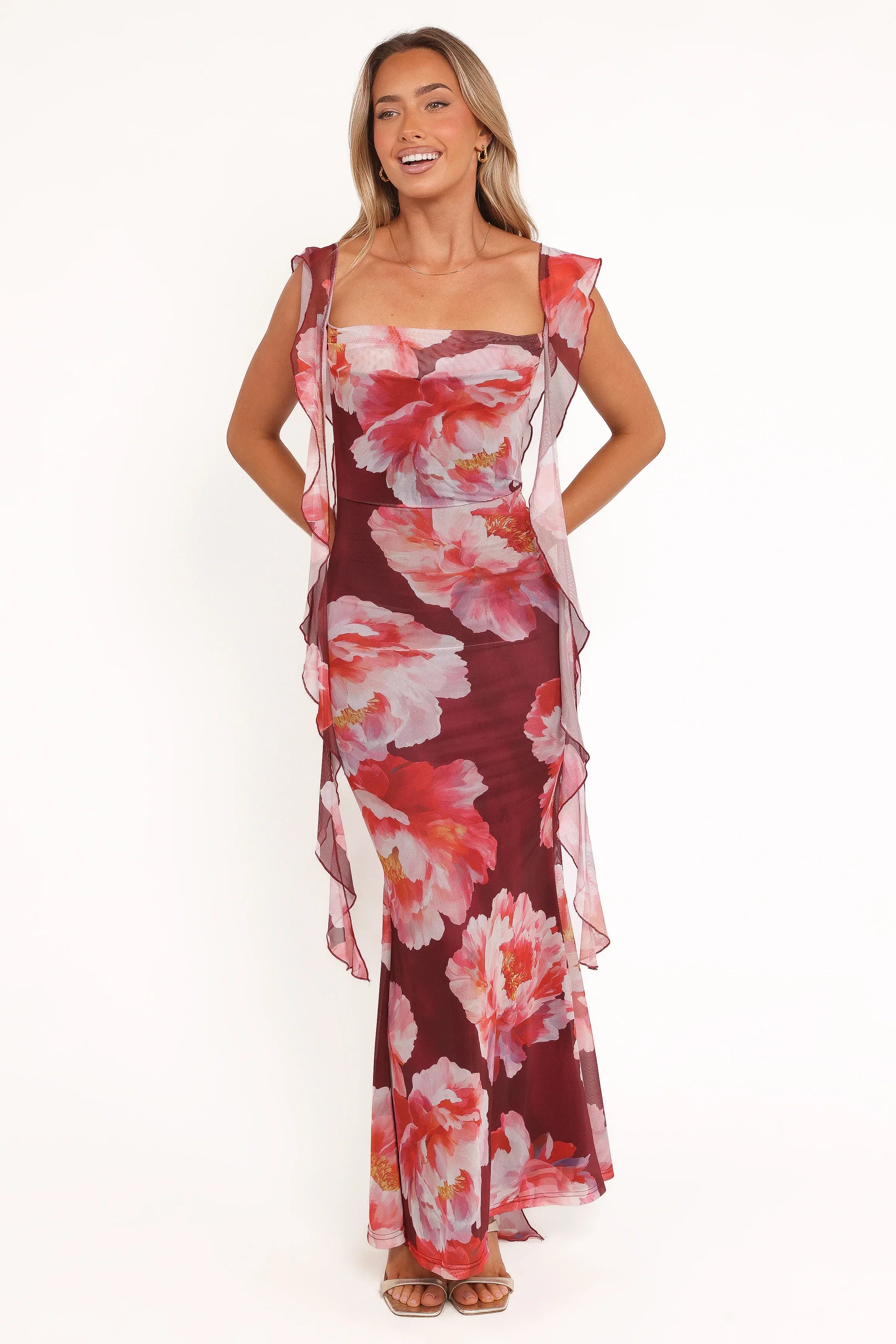 Chiara Maxi Dress Burgundy Peony