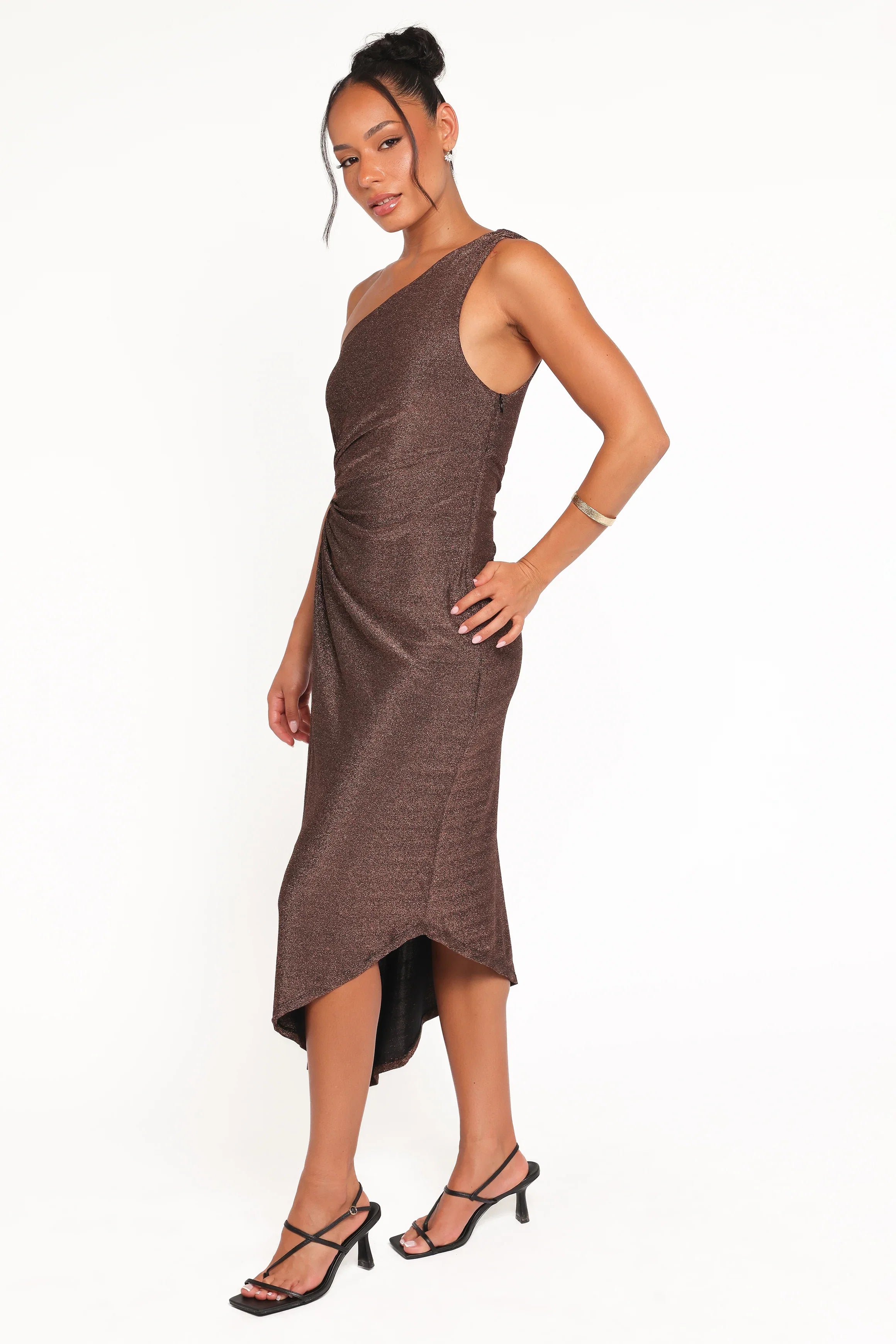 Emma One Shoulder Midi Dress Vintage Gold