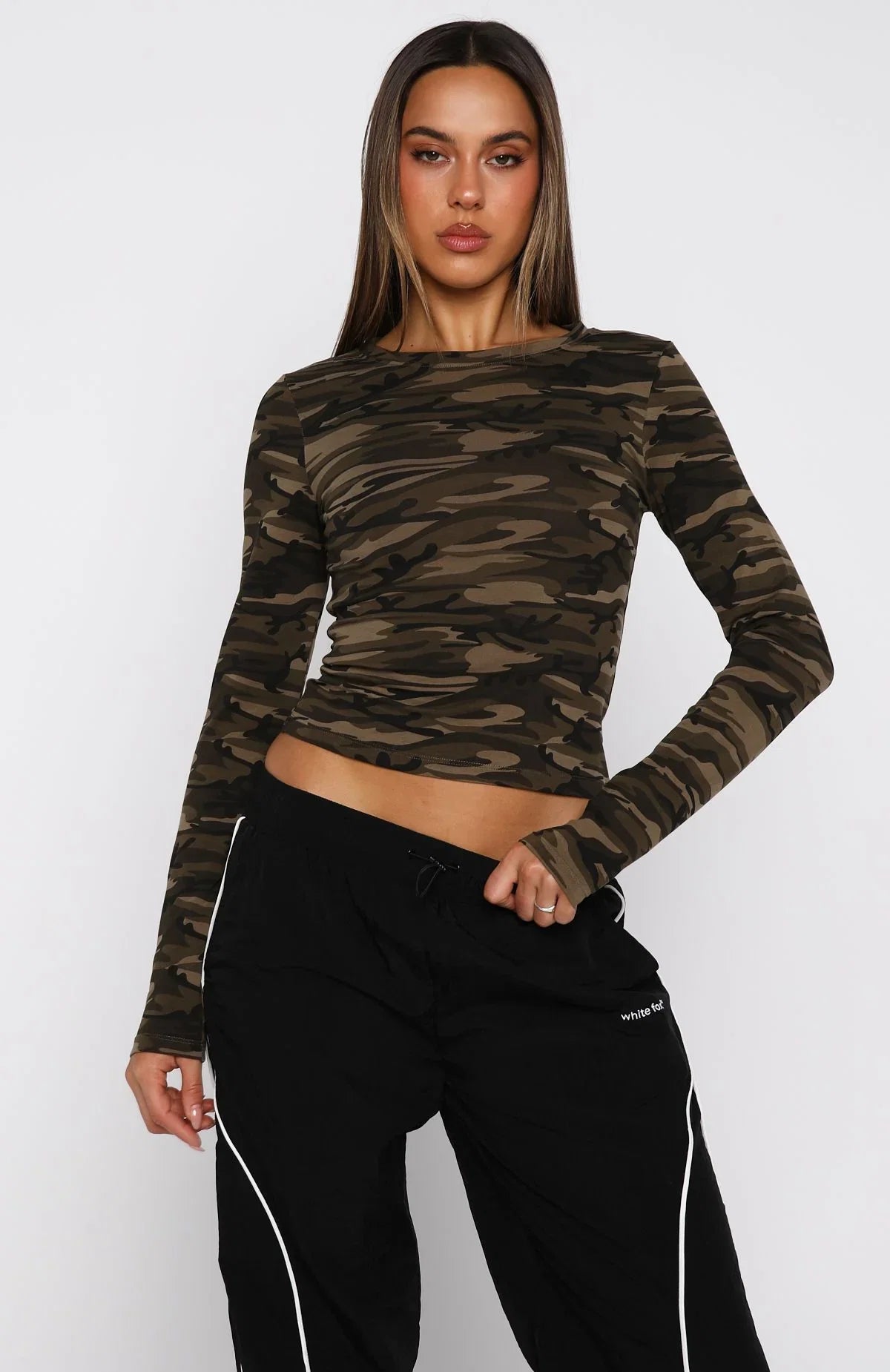 Dont Rein Me In Long Sleeve Baby Tee Camo