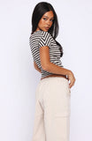 Happy To Help Cinched Waist Top Charcoal Stripe