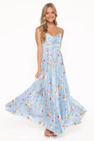 Naira Pleated Maxi Dress Cornflower Blue Floral