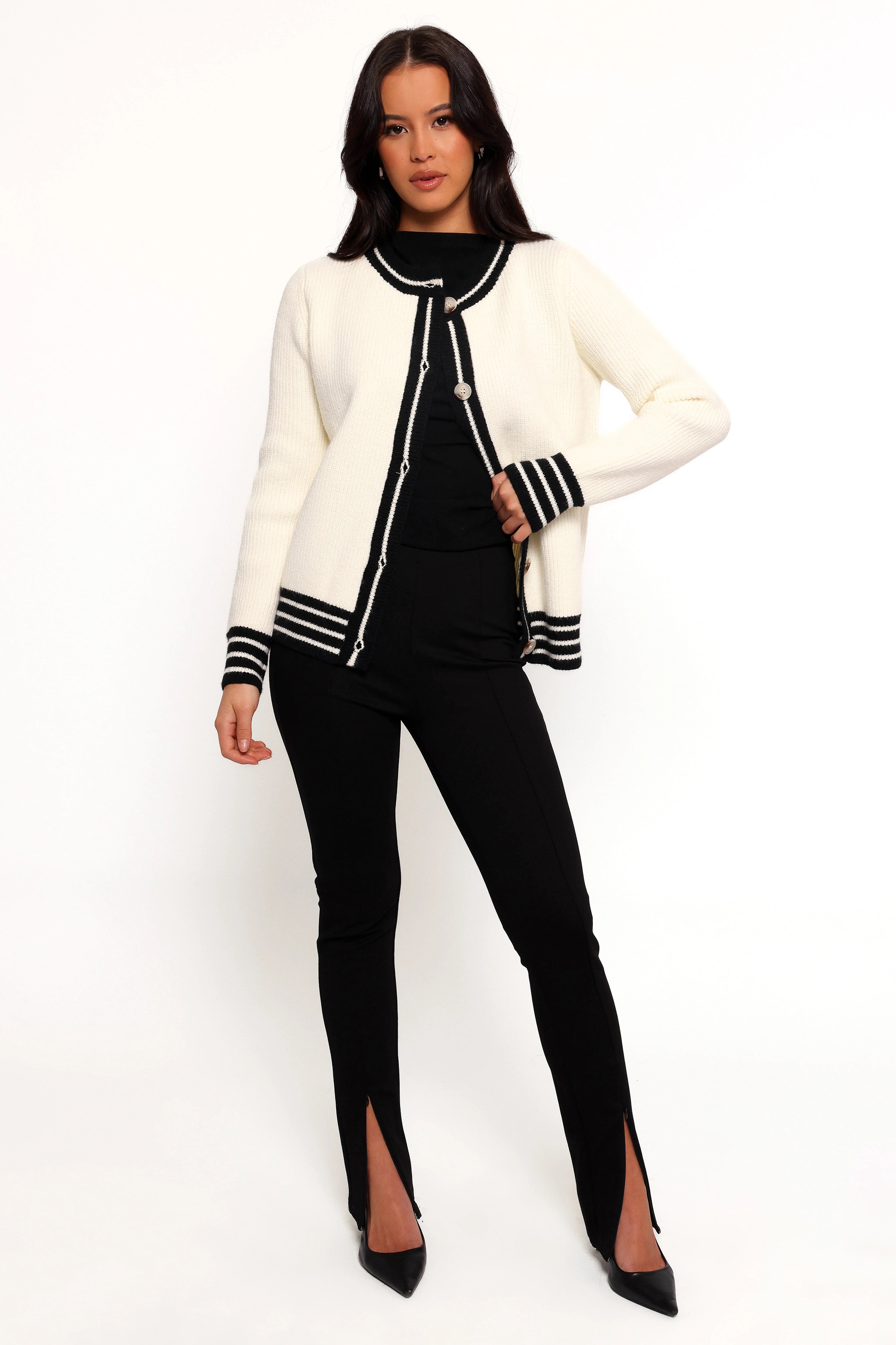 Yorkshire Contrast Hem Cardigan Cream