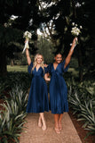 Nova Flutter Sleeve Midi Dress Navy