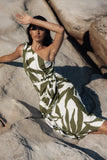 Zara One Shoulder Midi Dress Olive Palm