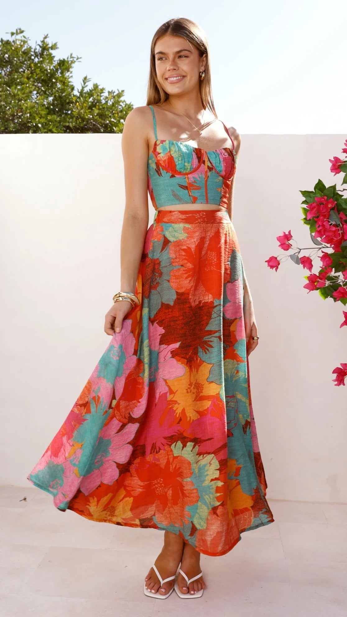 Rixie Maxi Skirt Orange Floral