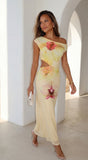 Lioraya Floral Off Shoulder Maxi Dress Pale Yellow Multi