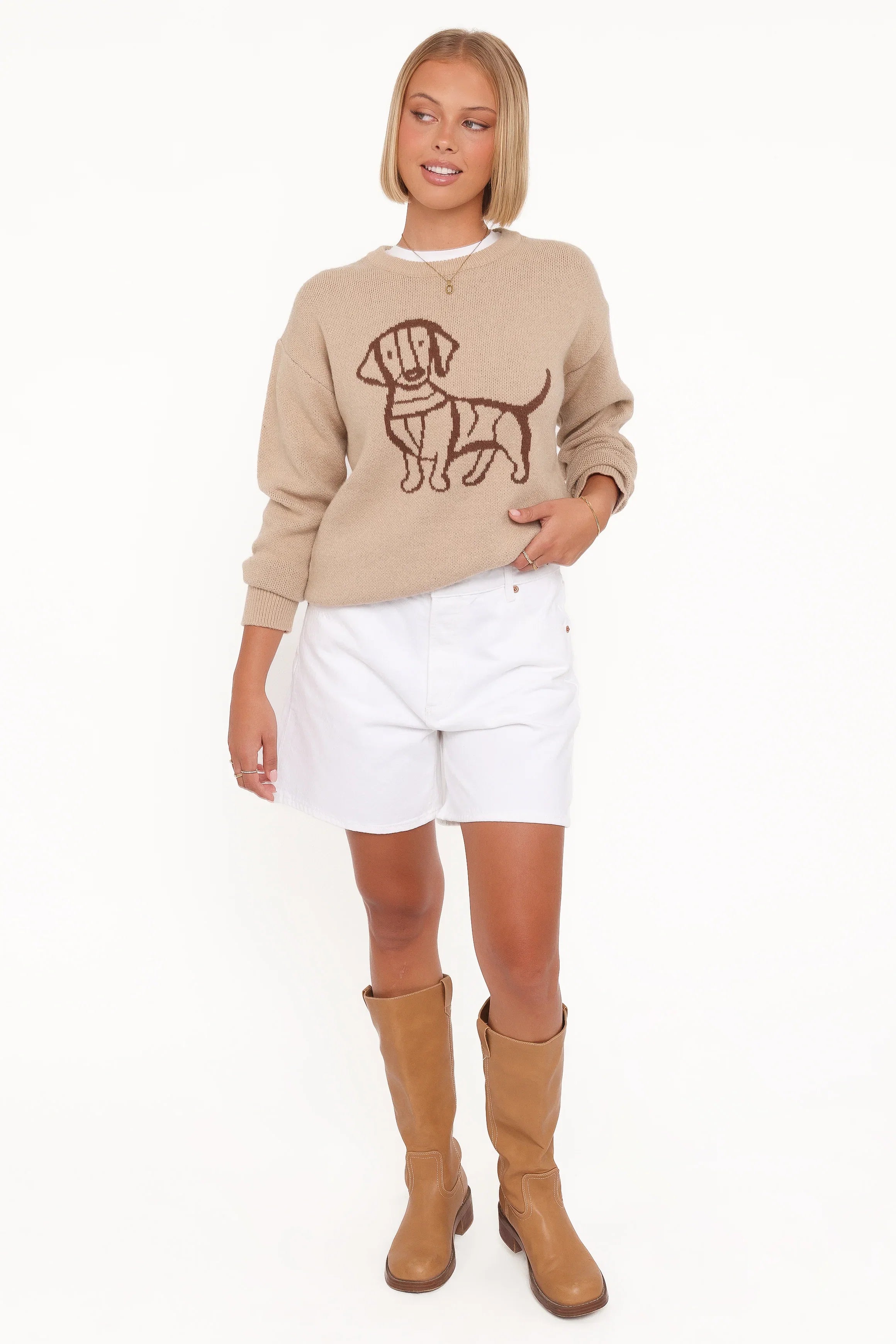 Amber Dachshund Sweater Beige