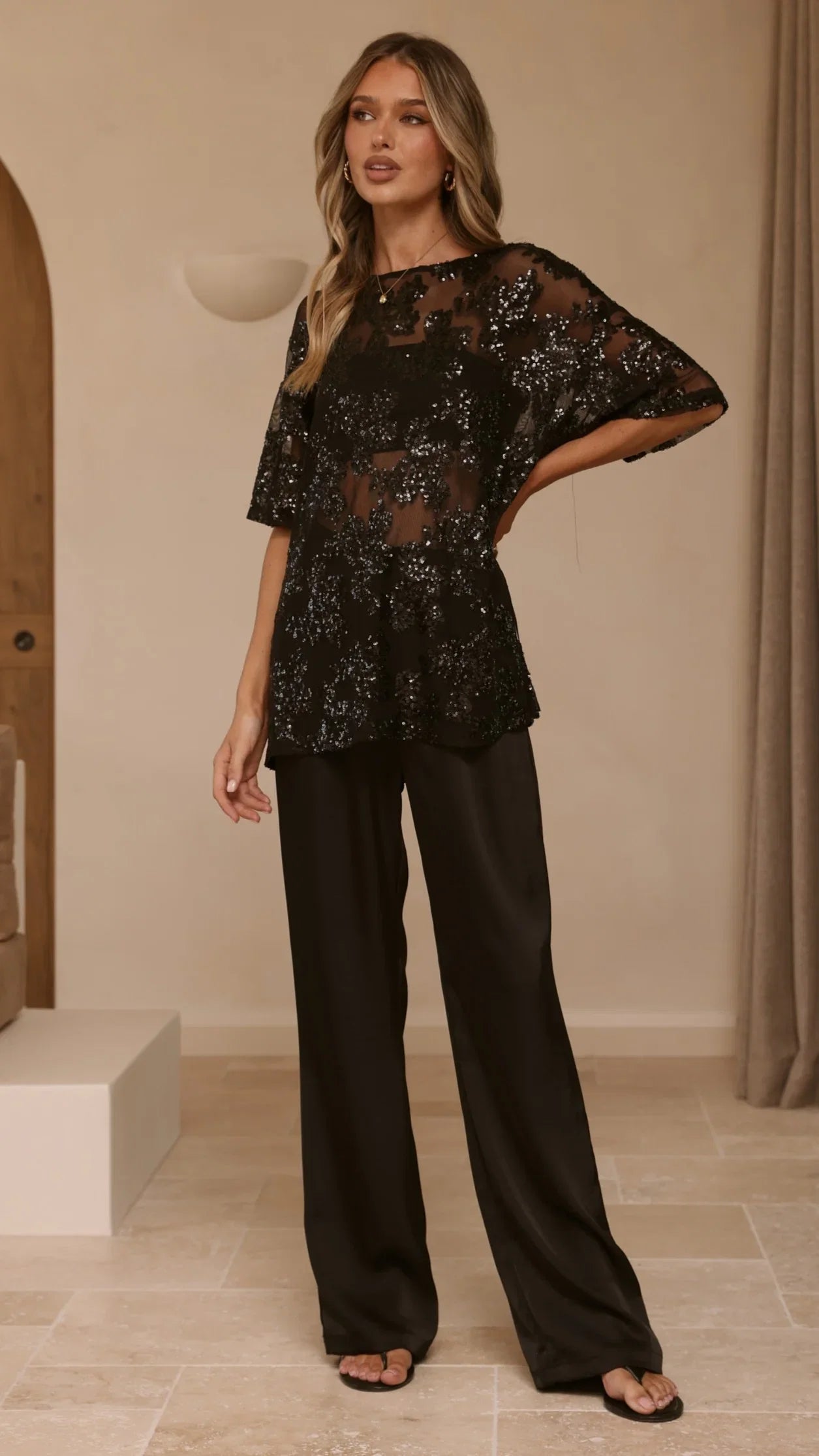 Arlo Oversized Sequin Top Black Floral