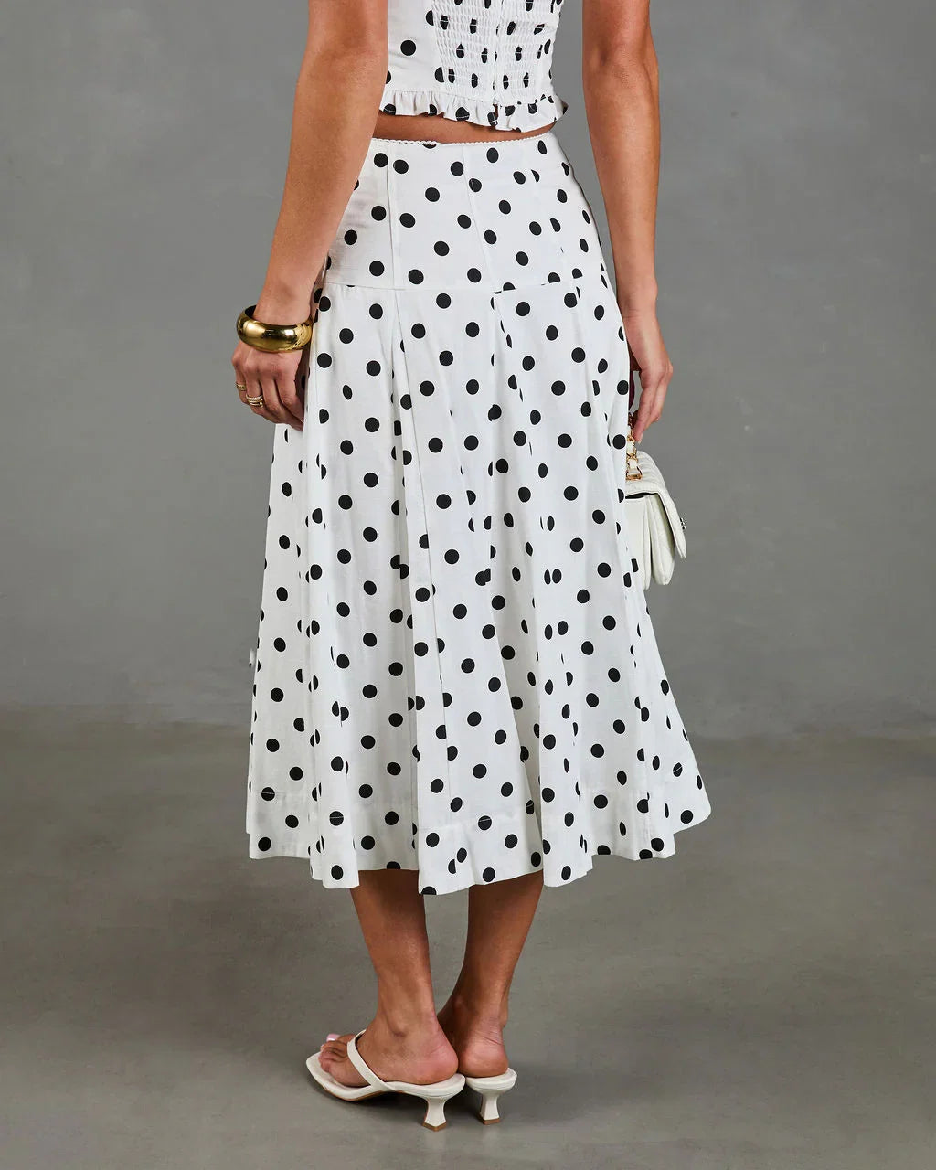 Spotted Dream Polka Dot Linen Blend Midi Skirt