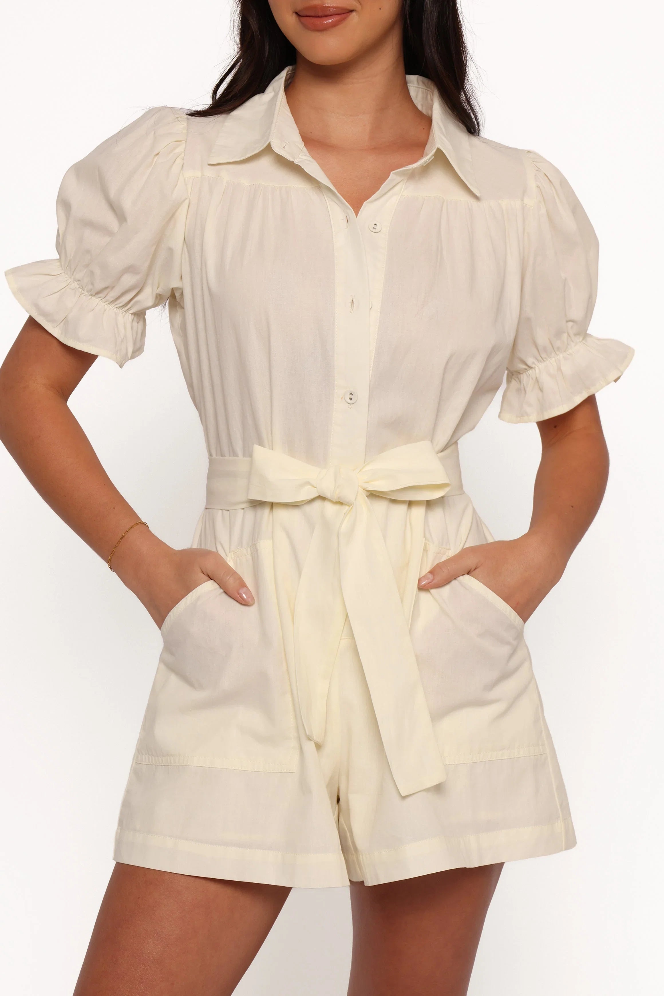 Riley Waist Tie Romper Cream