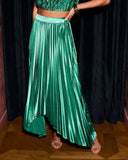Day Beam Pleated Satin Midi Skirt