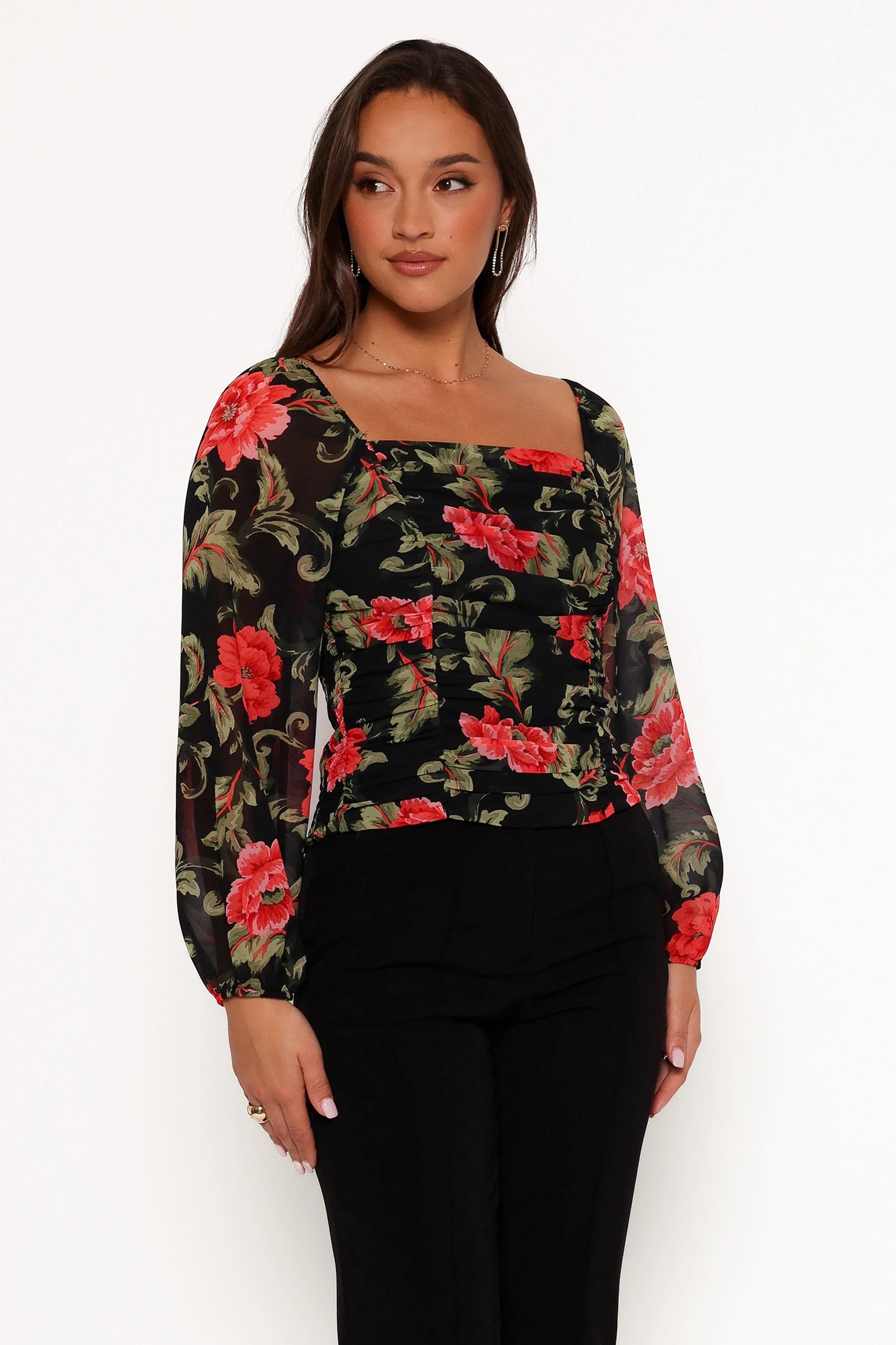 Maia Long Sleeve Top Black Floral
