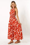 Maha Halterneck Maxi Dress Tan Floral