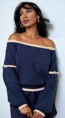 Frankfurt Off Shoulder Sweater Top Blue