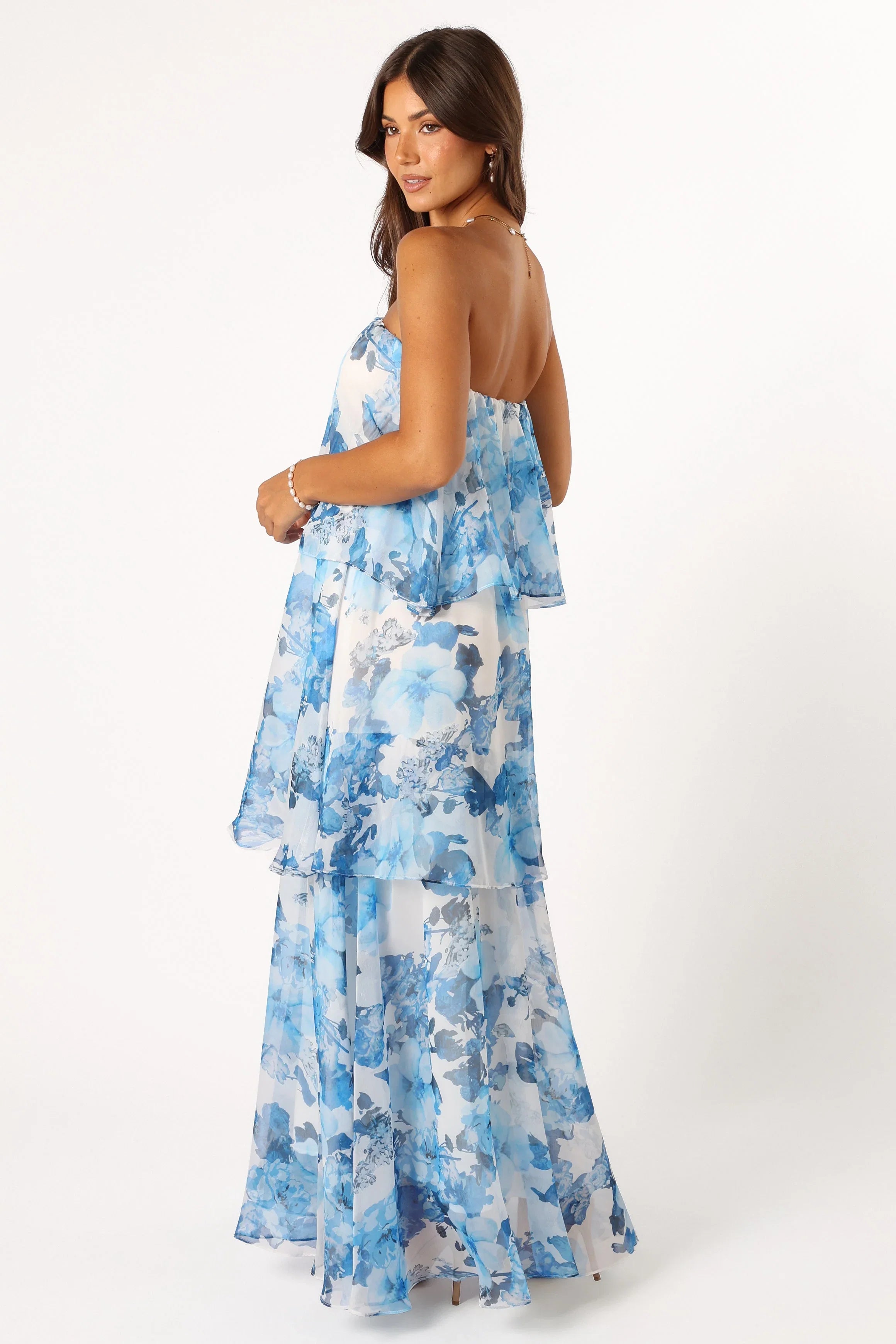 Bloom Strapless Maxi Dress Blue White Floral