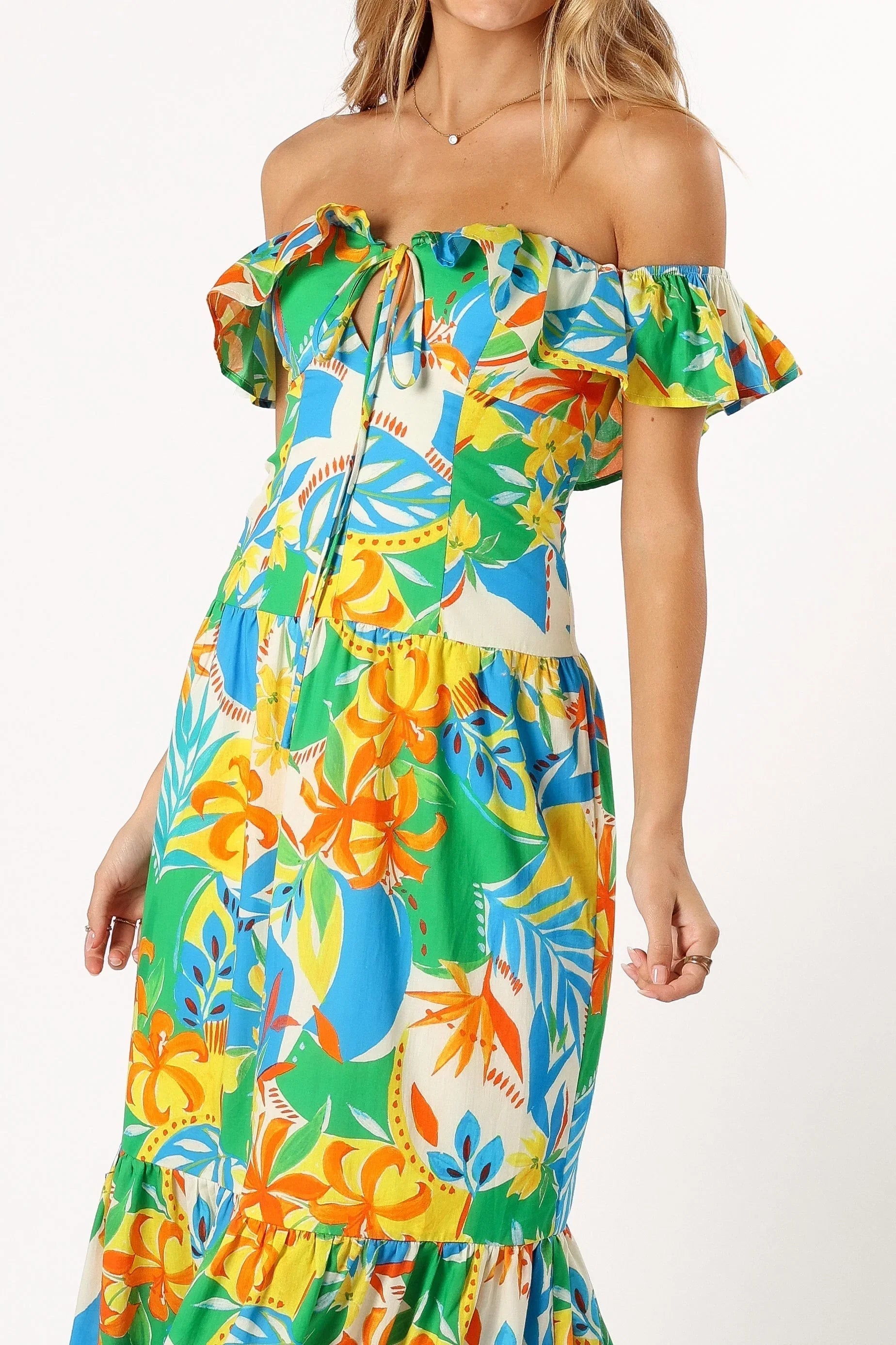 Harriet Off Shoulder Maxi Dress Malta Print