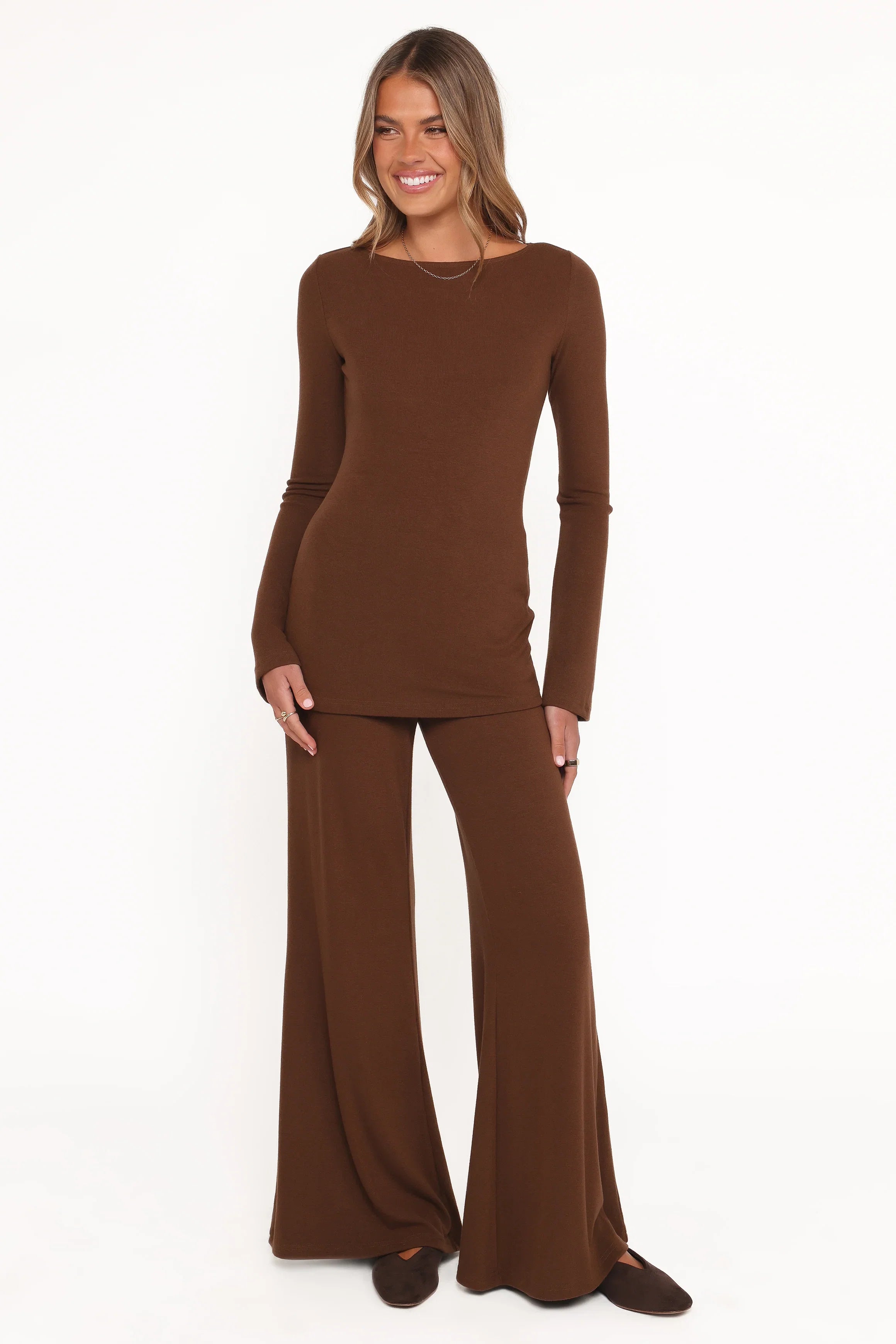 Selly Knitted Pant Set Brown