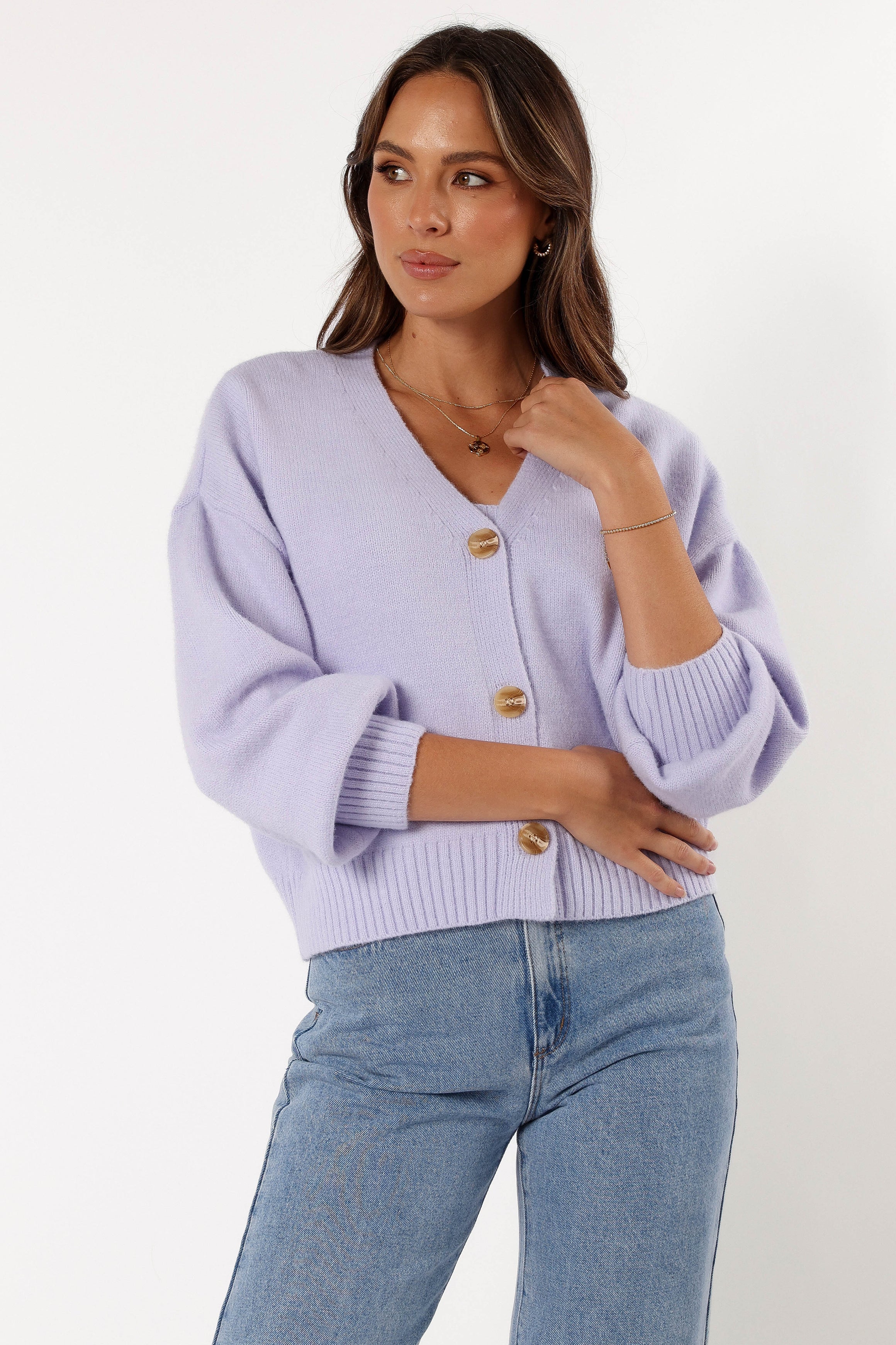 Isabel Button Front Cardigan Lilac