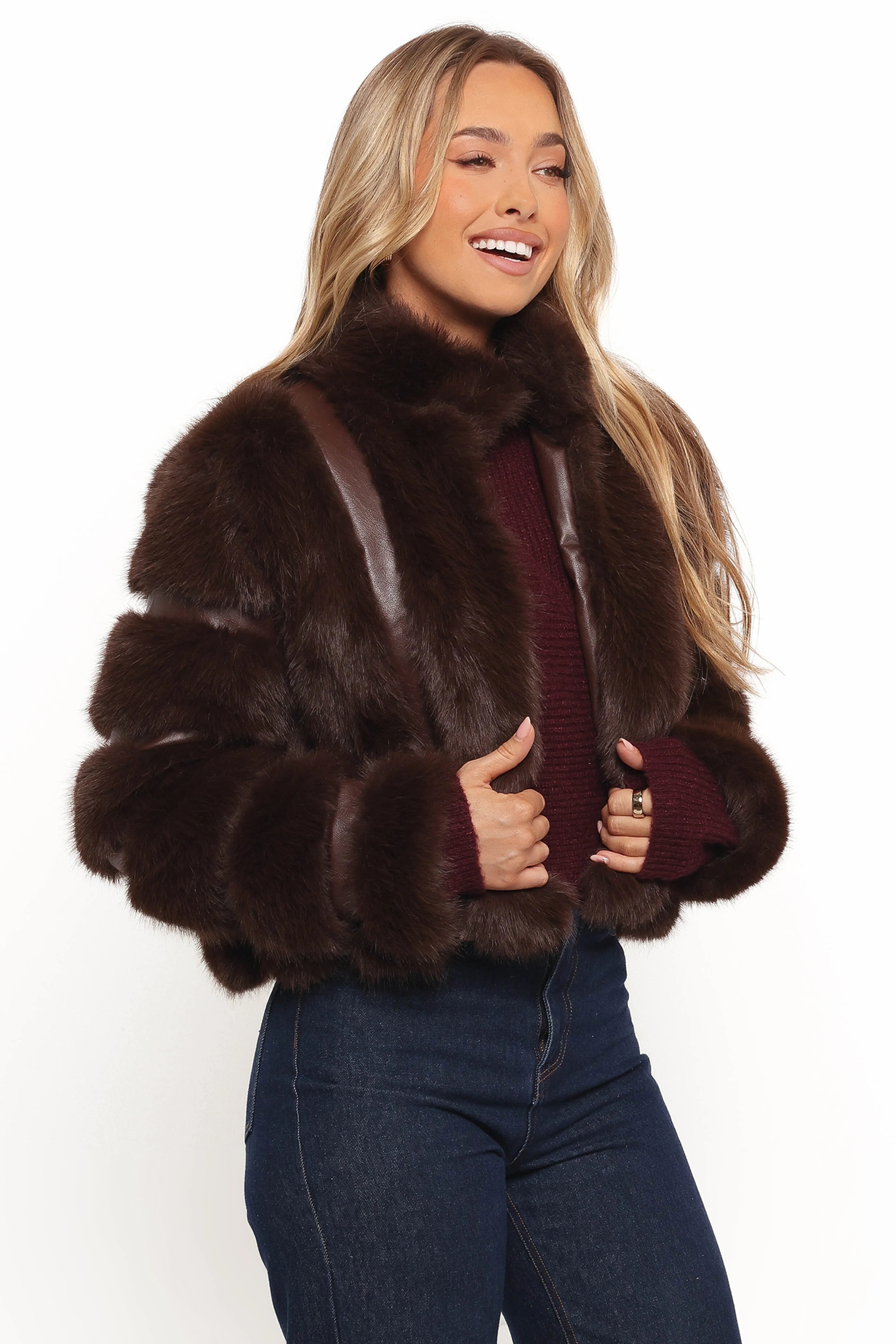 Velma Channel Faux Fur Jacket Chocolate