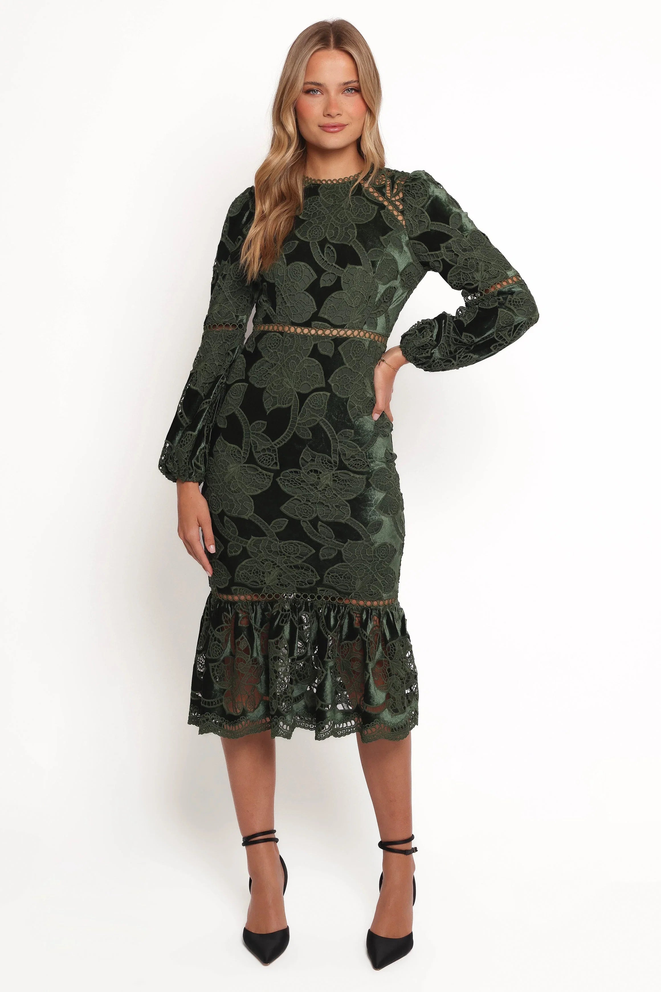 Pierre Long Sleeve Maxi Dress Deep Velvet Green