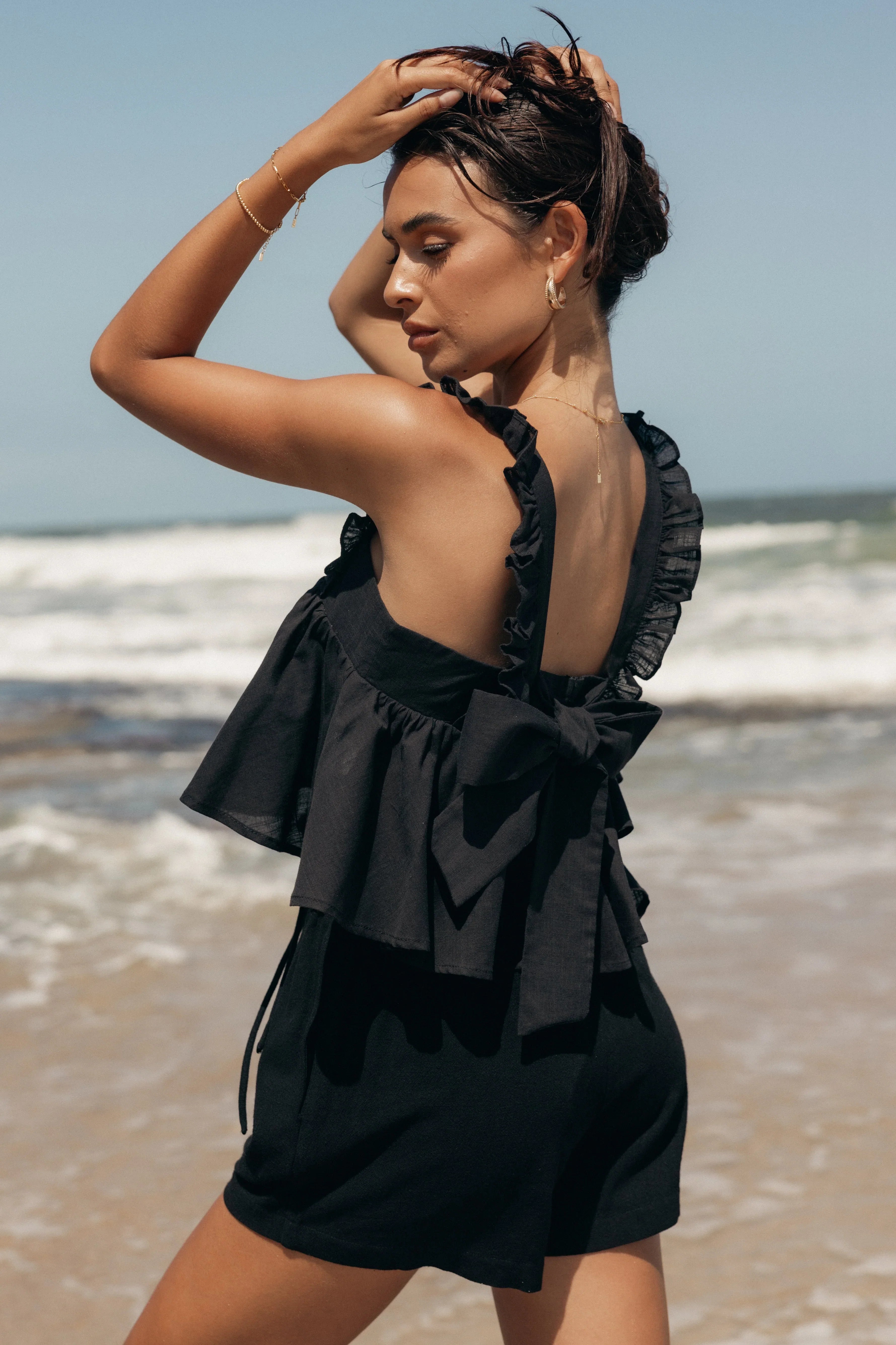 Raye Ruffle Strap Top Black