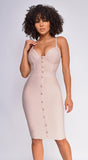 Nelinha Gold Button Bandage Dress Nude
