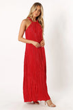 Melody Plisse Halter Maxi Dress Red