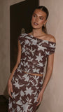Ellita Off Shoulder Top Chocolate Blue Print