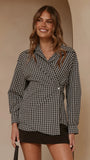 Valia Asymmetrical Button Up Shirt Black White Plaid