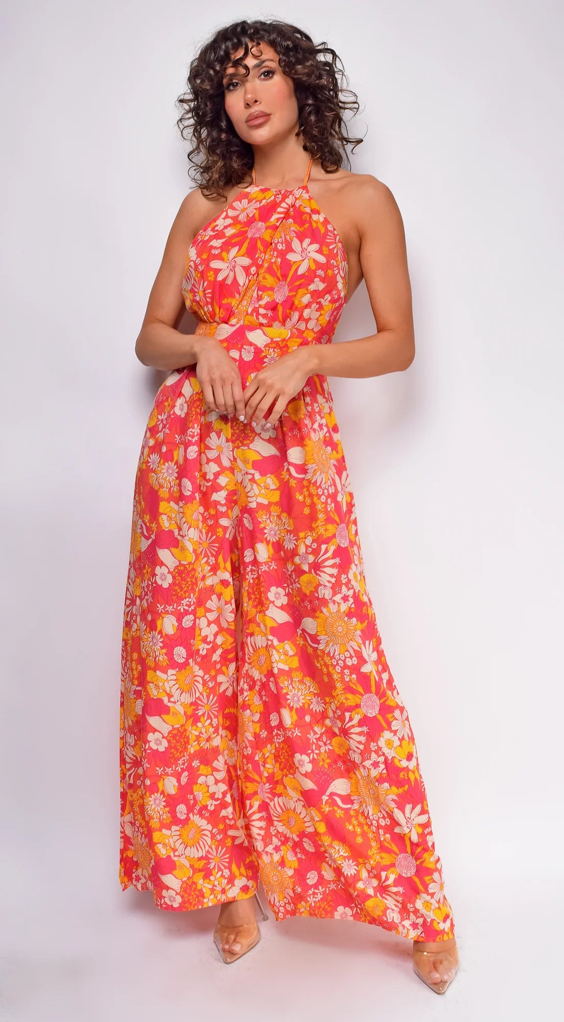 Jazz Orange Pink Multi Floral Print Jumpsuit