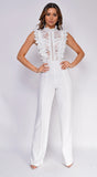 Vanna Crochet Flared Leg Jumpsuit White