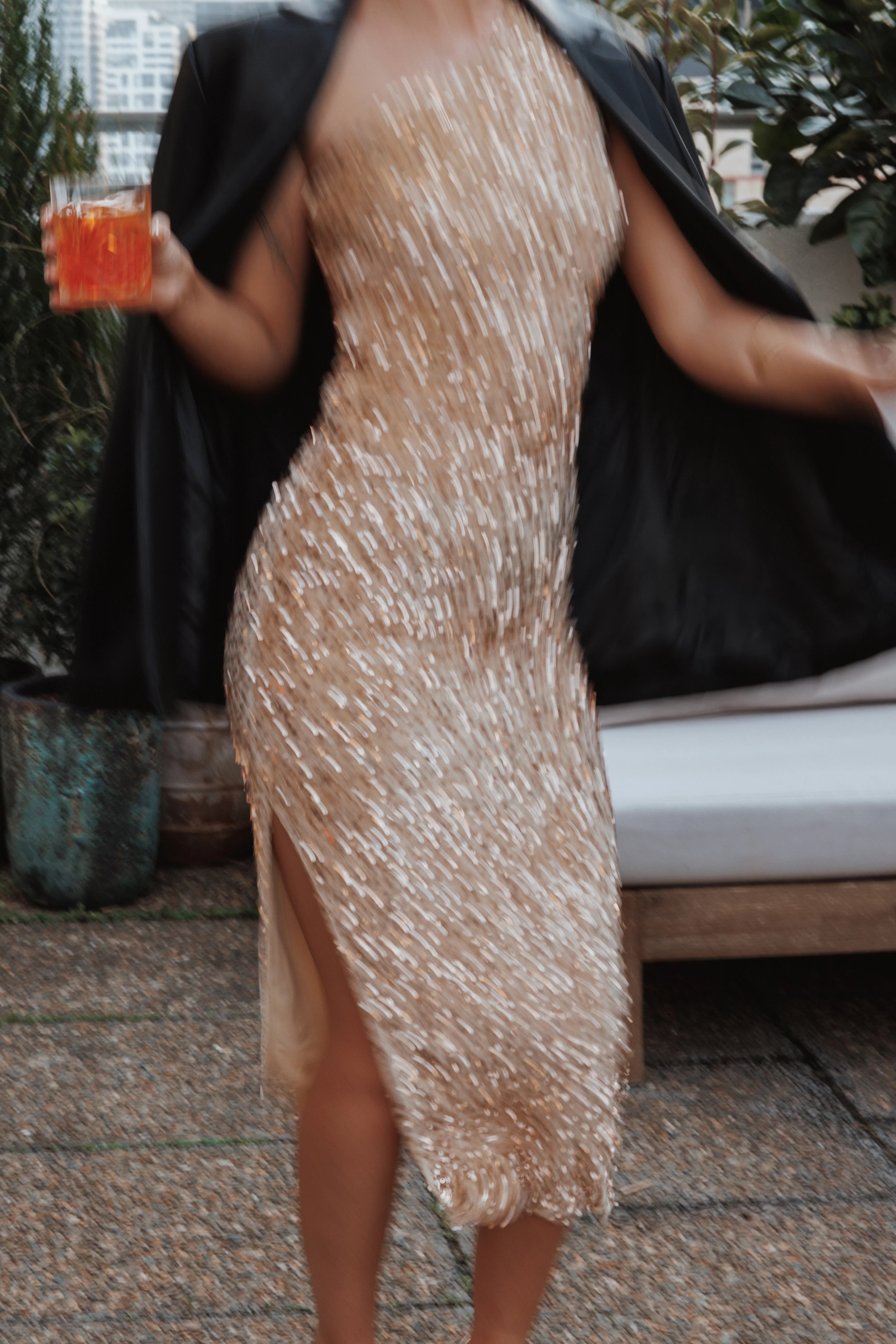 Kiki One Shoulder Midi Dress Gold