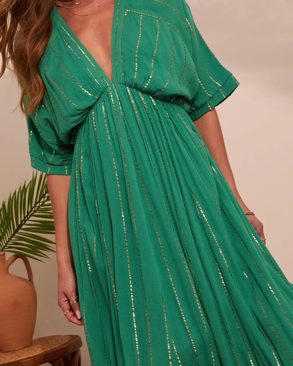 Haylee Flowy Metallic Stitch Midi Dress