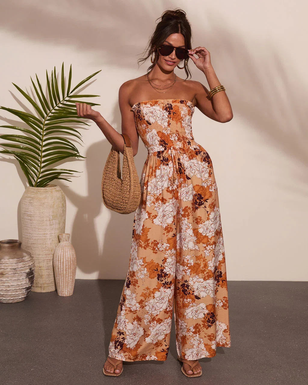Sun Daydream Strapless Floral Print Jumpsuit