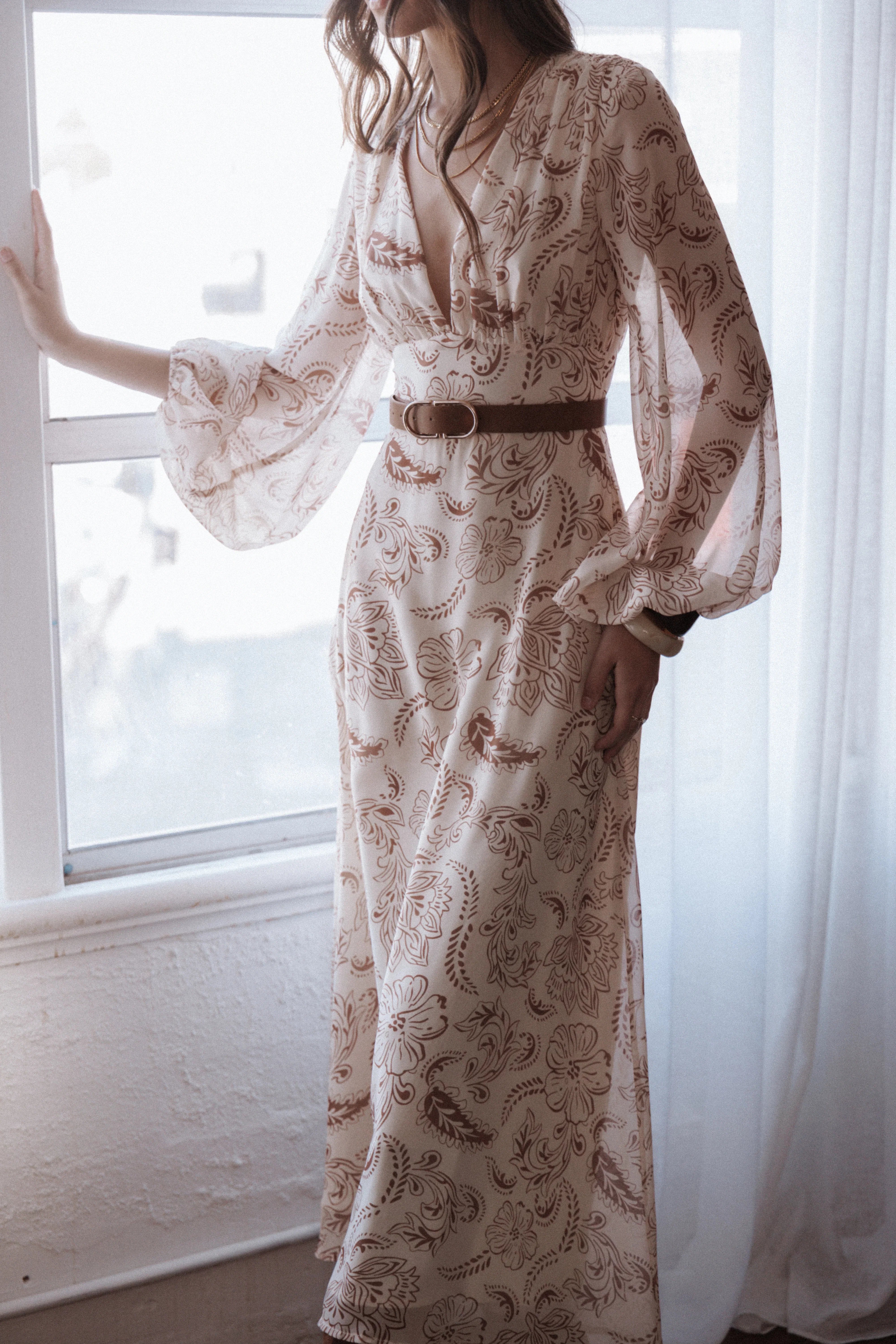 Riba Midi Dress Brown Paisley