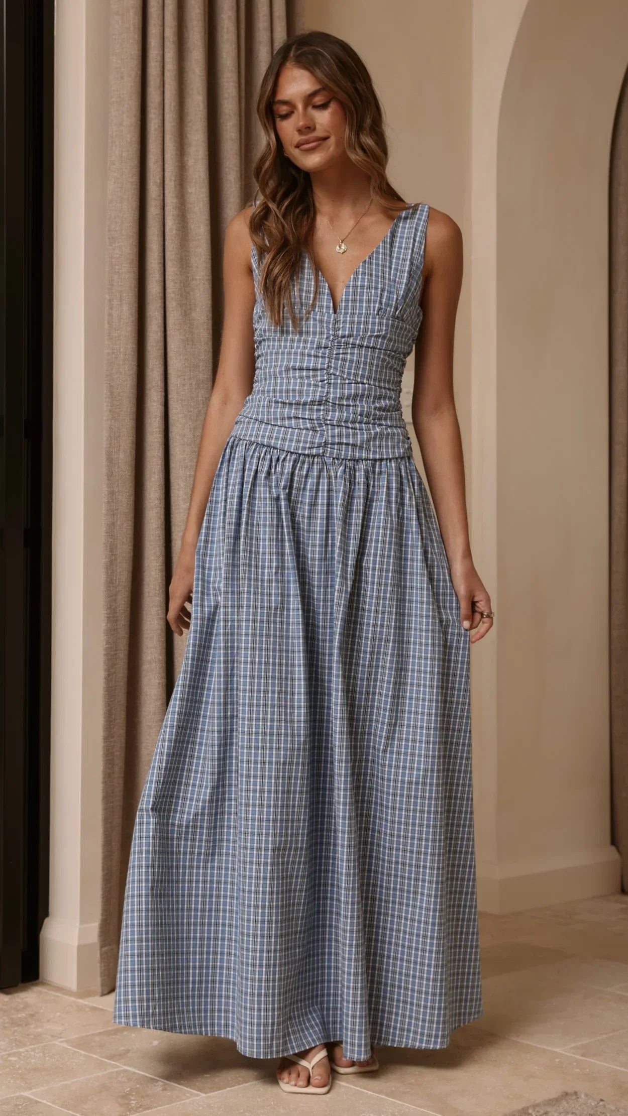 Sanya Maxi Dress Blue Check