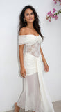 Elarisse Lace Mesh Maxi Dress Cream White