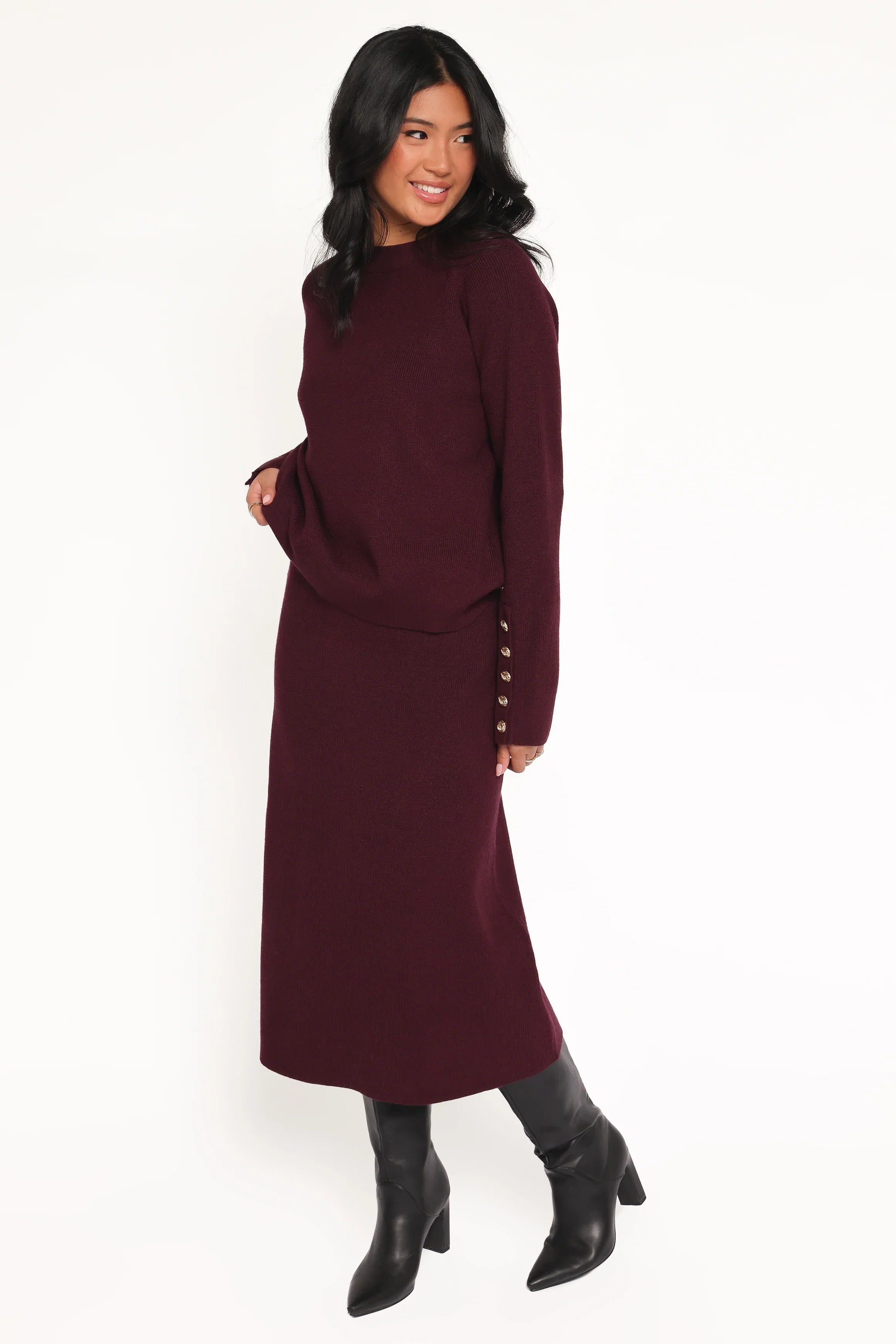 Bridget Maxi Skirt Sweater Set Maroon