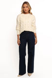 Kalai Cable Knit Pearl Detail Knit Sweater Cream