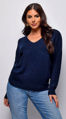 Remy V Neck Drop Shoulder Sweater Top Blue