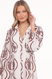 Lira Long Sleeve Midi Dress Brown Print
